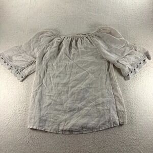Terzo Millennio Blouse Top Womens M Gray Linen Boat‎ Neck Bell Sleeve Lace Trim